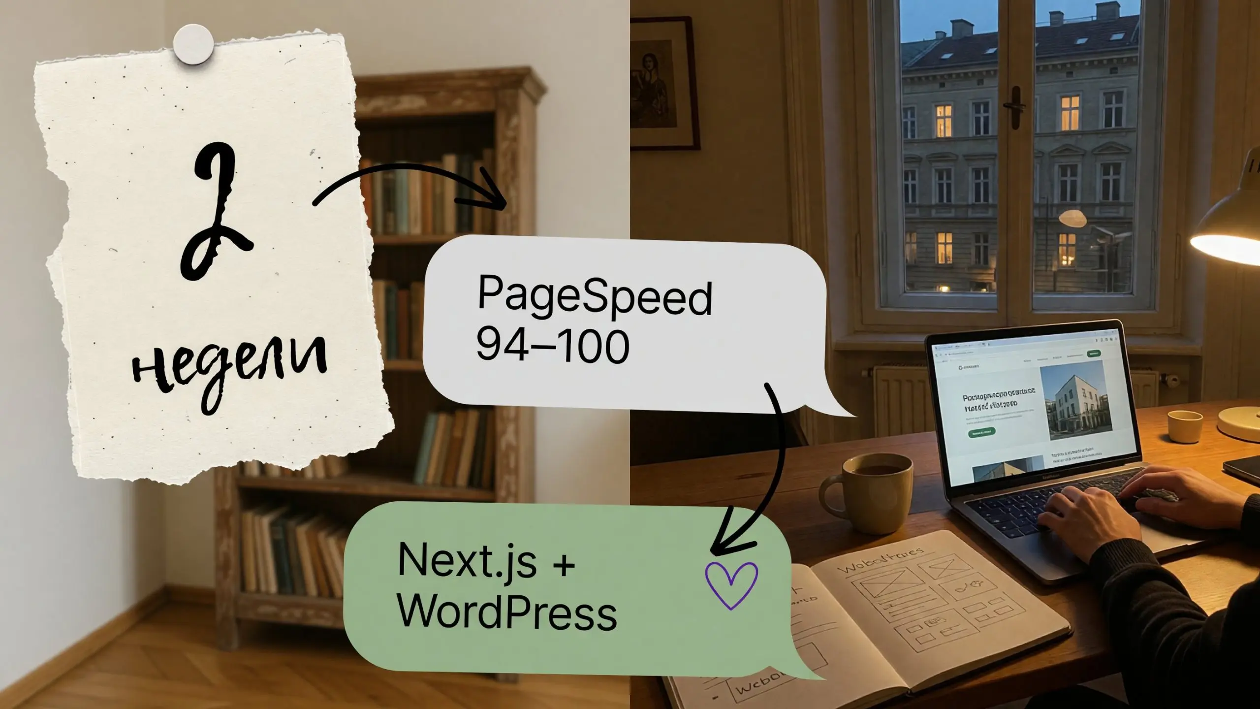 Личный сайт за 2 недели: PageSpeed 94–100 на Next.js и WordPress