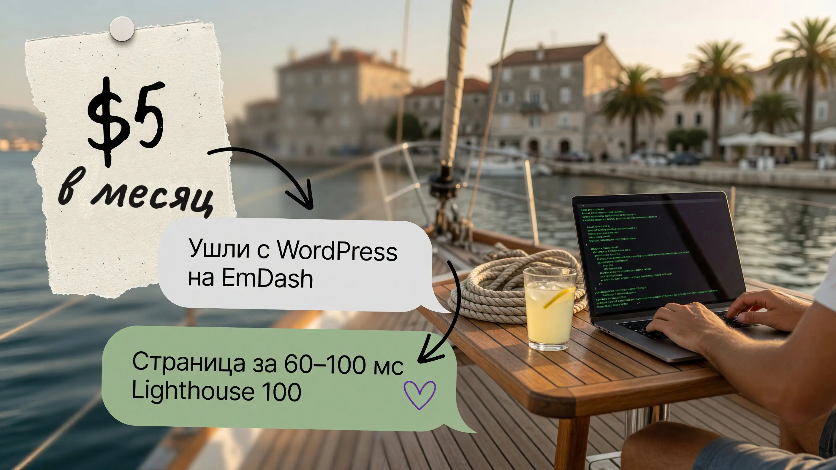 Переезд с WordPress на EmDash: $5 в месяц, страница за 60–100 мс, Lighthouse 100