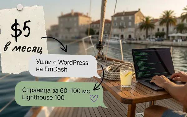 Переезд с WordPress на EmDash: $5 в месяц, страница за 60–100 мс, Lighthouse 100